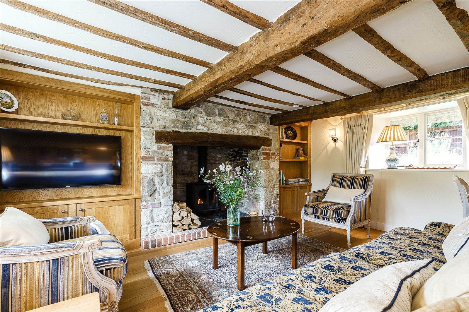 Thatched Cottage Goals Inglenook Fireplace English Cottage Scene